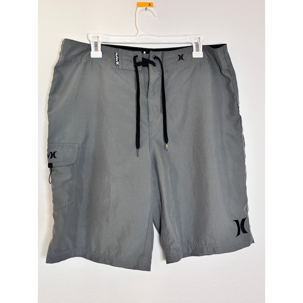 Hurley Mens Gray Board Shorts Cargo Pocket Swim Trunks Size 34